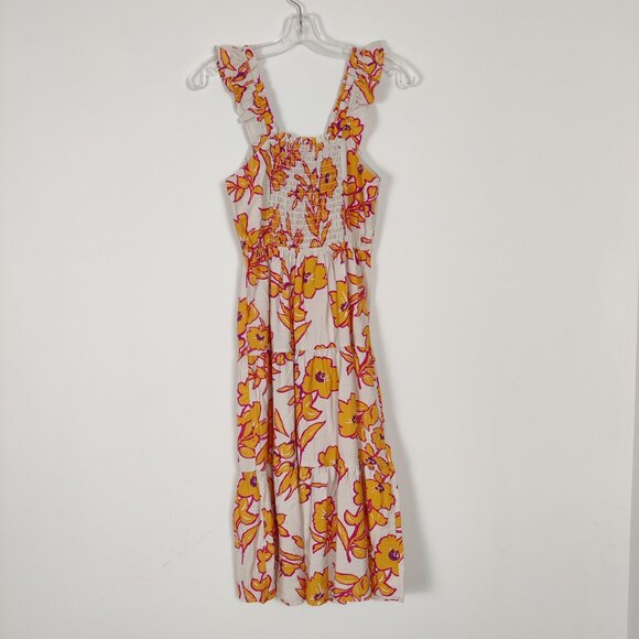 Monteau LA Women's Dress Size S Y2K Orange Floral Bohemian Boho Tiered Summer - Picture 4 of 10